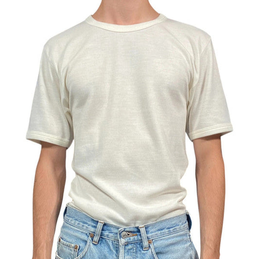 T-shirt Ringer Blanc Manche Courte Thermal 60% Laine 40% Coton Made in Italy Vintage 90’s - M/L